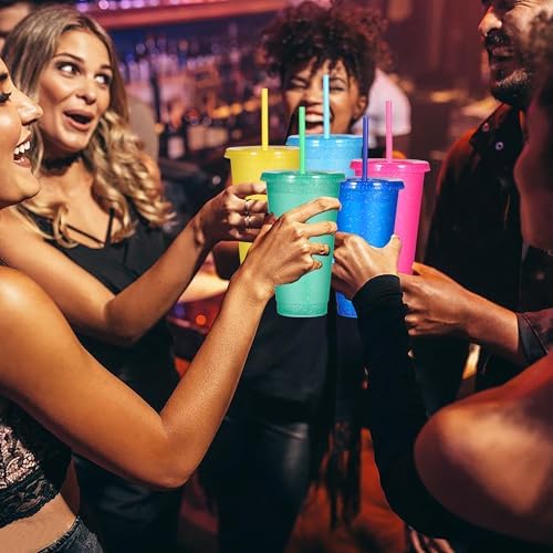 Suertestarry Tumbler with Straw and Lid,Water Bottle Iced Coffee Travel Mug Cup,Reusable Plastic Cups,Perfect for Parties,Birthdays,24oz-5 Pack (Sparkling Glitter, 5pack)
