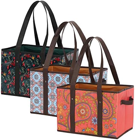 Foraineam Reusable Grocery Bags Set Durable Heavy Duty Tote Bag Collapsible Grocery Shopping Box Bag with Reinforced Bottom