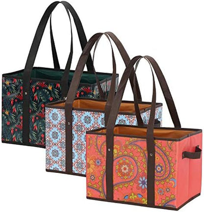 Foraineam Reusable Grocery Bags Set Durable Heavy Duty Tote Bag Collapsible Grocery Shopping Box Bag with Reinforced Bottom