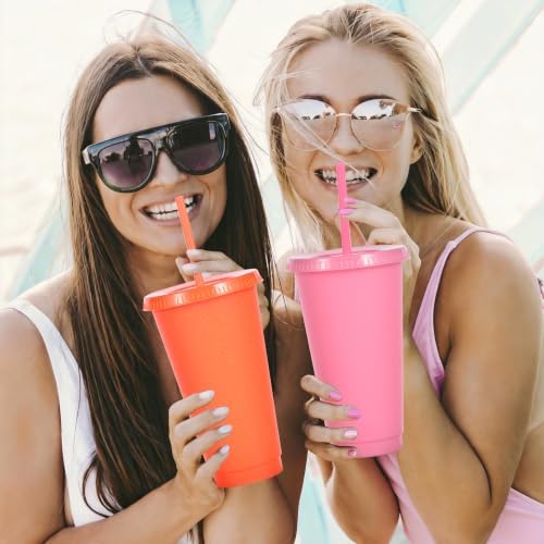 Suertestarry Tumbler with Straw and Lid,Water Bottle Iced Coffee Travel Mug Cup,Reusable Plastic Cups,Perfect for Parties,Birthdays,24oz-5 Pack (Beautiful, 10 pack)