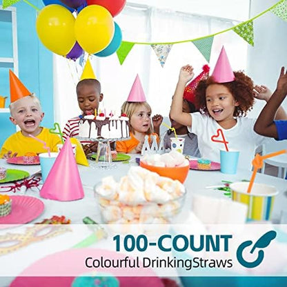 [Individually Wrapped] 200 Pcs Colorful Flexible Plastic Straw