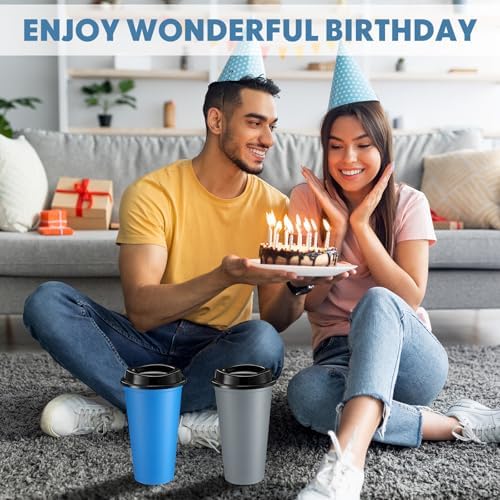 Honeydak 45 Pack 16 oz Reusable Coffee Cups with Lids Water Bottle Iced Coffee Travel Mug Reusable Portable Plastic Tea Tumblers Bulk for Hot and Cold Drinks Birthdays Party (Classic,Navy Blue, Gray)