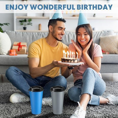 Honeydak 45 Pack 16 oz Reusable Coffee Cups with Lids Water Bottle Iced Coffee Travel Mug Reusable Portable Plastic Tea Tumblers Bulk for Hot and Cold Drinks Birthdays Party (Classic,Navy Blue, Gray)
