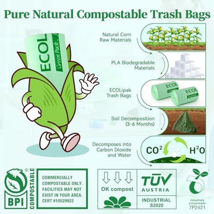 ECOLipak 13 Gallon 100 Count Compostable Kitchen Trash Garbage Bags