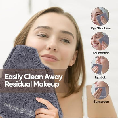 HOMEXCEL Makeup Remover Cloth 6 Pack, Grey Facial Wash Cloth 13x13 Inch