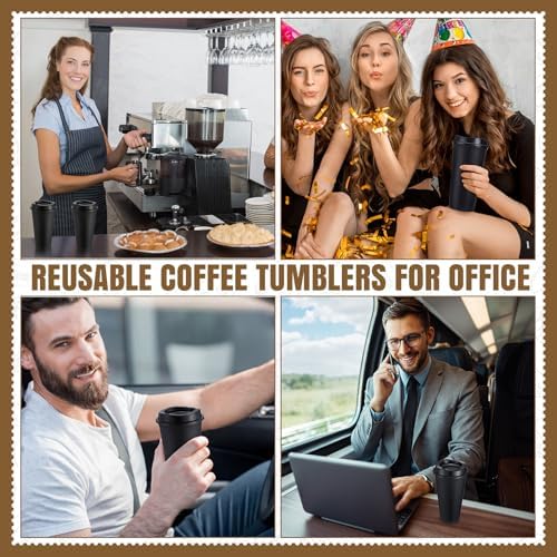 Honeydak 45 Pack 16 oz Reusable Coffee Cups with Lids Water Bottle Iced Coffee Travel Mug Portable Plastic Tea Tumblers Bulk for Hot and Cold Drinks Birthdays Party (Black,Stylish)