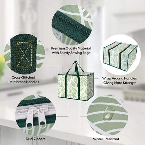 BALEINE Insulated Reusable Grocery Bags with Zippered Top, Large Cooler Bag