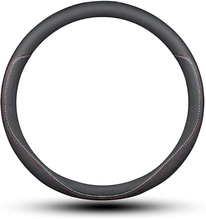Carodi Latest Nappa Leather car Steering Wheel Cover, Stylish Non-Slip Leather car Interior 15 inches Universal（Black）