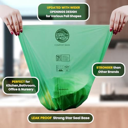 Compost Bags 1.3 Gallon,150 Count,Compostable Small Trash Bags for Kitchen Countertop Compost Bin 0.75, 1,1.2, 1.3Gallon,ASTM D6400, US BPI and Europe OK compost HOME certified