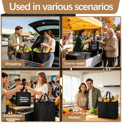 Reusable Grocery Bags 12.6 * 6.3 * 11.8 in - Non Woven Totes Bag with Reinforced Handles, Shopping Bags Bulk
