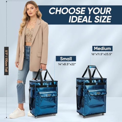 BALEINE Reusable Grocery Bag on Wheels, Foldable Rolling Tote Bag