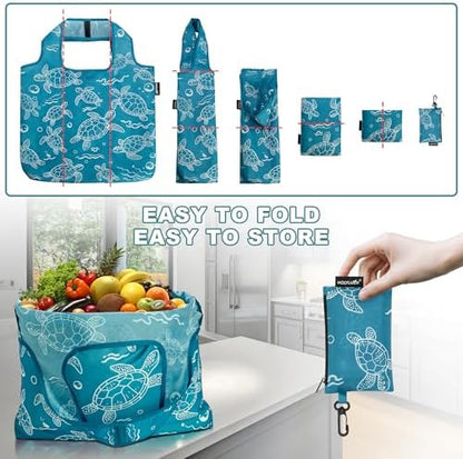 HOLYLUCK Reusable Grocery Bags,Heavy Duty Foldable Shopping Tote Bag (Standard, 3 Turtle)
