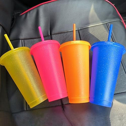 Suertestarry Tumbler with Straw and Lid,Water Bottle Iced Coffee Travel Mug Cup,Reusable Plastic Cups,Perfect for Parties,Birthdays,24oz-10 Pack (Sparkling, 10 pack)