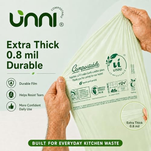 UNNI 8 Gallon Compostable Bags with Easy-Tie Handles, 30 Liter, 30 Count