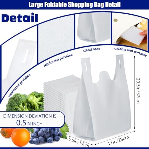 Windyun Large Grocery T-shirt Bags Bulk Reusable Non Woven Shopping Bag Foldable Gift Tote with Handle, 20.5x11x5.5 Inch