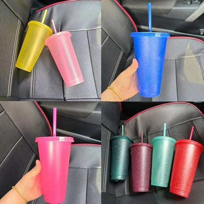 Suertestarry Tumbler with Straw and Lid,Water Bottle Iced Coffee Travel Mug Cup,Reusable Plastic Cups,Perfect for Parties,Birthdays,24oz-10 Pack (10 Pack Glitter, 10 pack)