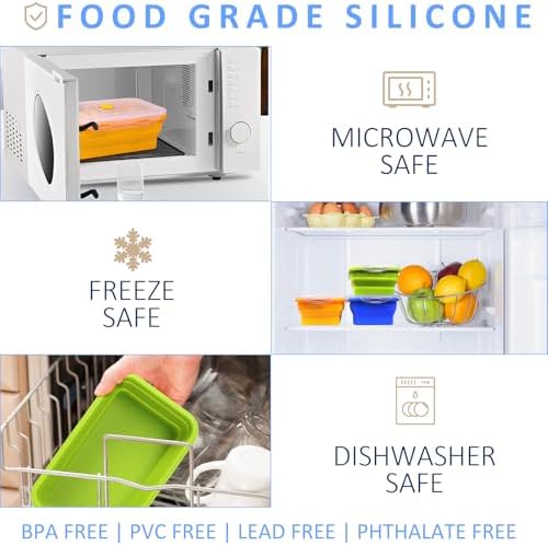 3 Pack Collapsible Silicone Food Storage Containers with Lids, 40.6oz Bento Lunch Boxes, for Kitchen, Office, Camping, Travel, BPA Free