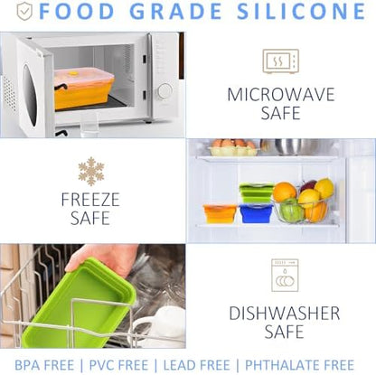 3 Pack Collapsible Silicone Food Storage Containers with Lids, 40.6oz Bento Lunch Boxes, for Kitchen, Office, Camping, Travel, BPA Free
