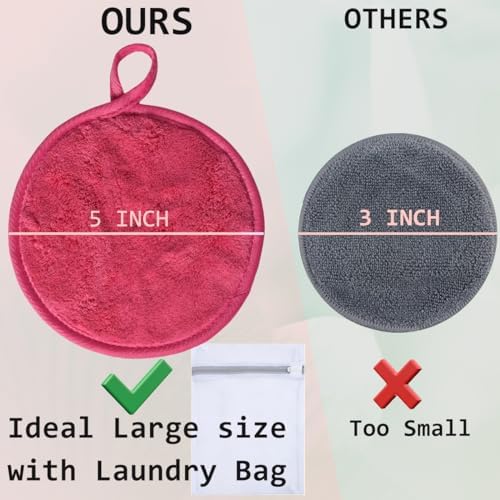 Large Reusable Makeup Remover Pads Face Cleaning Pad 5"x 5" Pink 24 Pack