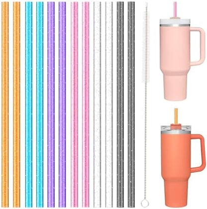 Allwith 12 PCS Replacement Straws for Stanley|Owala|Simple Modern 40oz 30oz Tumbler, Reusable Color Drinking Straws with Cleaning Brush for Stanley Cup Accessorie，BPA Free, Dishwasher Safe