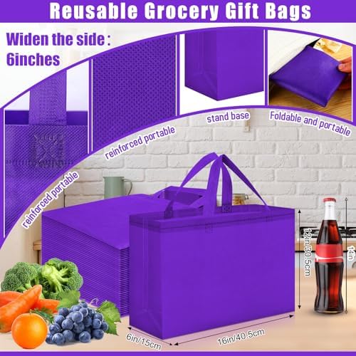 Windyun Reusable Grocery Bags Large Non Woven Shopping Bags with Handles Foldable Portable Tote, 16x6x12 Inch