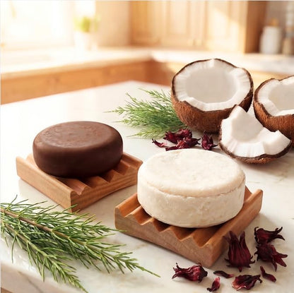 Wooden Shampoo Bar Holder Dish, Soap Saver Tray with Drainage (2 Pack)