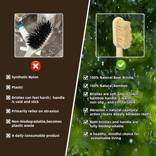 Boar Bristle Toothbrush & Bamboo Toothbrushes(5-Pack) - Plastic Free