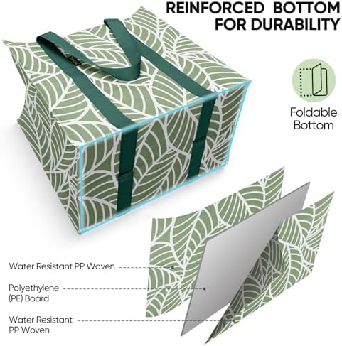 BALEINE 4 PK Grocery Bags Reusable Shopping Bags with Reinforced Bottom, Heavy Duty Foldable Tote Bags (Combo)