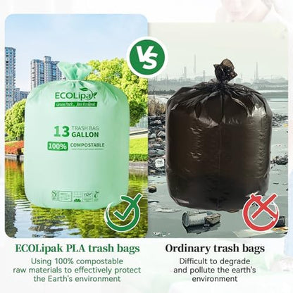 ECOLipak 13 Gallon 100 Count Compostable Kitchen Trash Garbage Bags