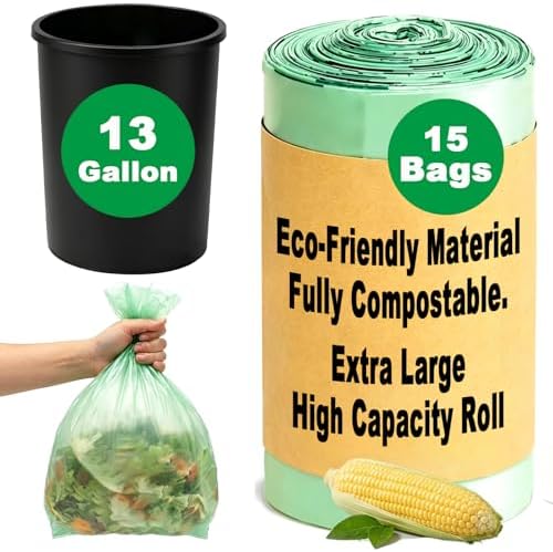 Compost Bags, Compostable Small Trash Bags for Kitchen Compostable Food Scrap Bags For Counter Top Compost Bin Small Kitchen Food Scrap Waste Bags for Compost (13G-15count)
