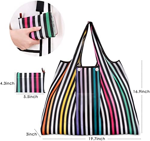 KINGMAS Reusable Grocery Bags, Eco-Friendly Folding Tote Shopping Bag fits in Pocket, Washable Waterproof Nylon Pouch Bags