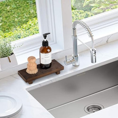 Bathroom Tray Farmhouse Decor Kitchen Soap Holder, 8.7" * 3.6" Walnut