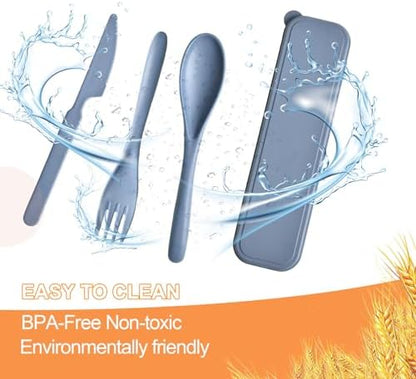 Travel Utensils with Case, Camping Utensils Wheat Straw Reusable Utensils Set With Case, Knife Fork and Spoon Utensil for Lunch Box (2 Pack)
