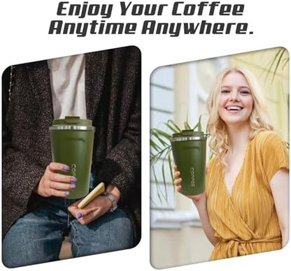 SPLMIFA Travel Coffee Mugs Leak-Proof, Reusable Coffee Cups with Lids, Stainless Steel Vacuum Insulated Coffee Tumblers, Thermal Insulation Cups for Men and Women Hot & Cold Drinks(2nd-Green, 17OZ)