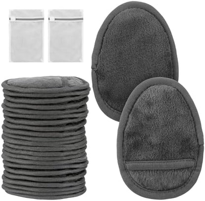 24Pcs Makeup Remover Pads, Grey Microfiber with 2 Storage Bags