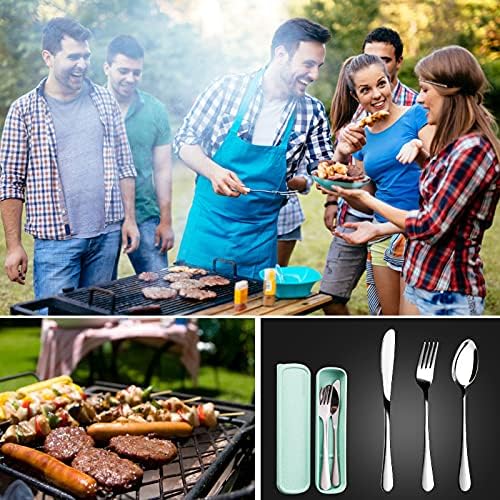 SAOSHYPEI Portable Cutlery Set with Case, 4-Piece Stainless Steel, Silver