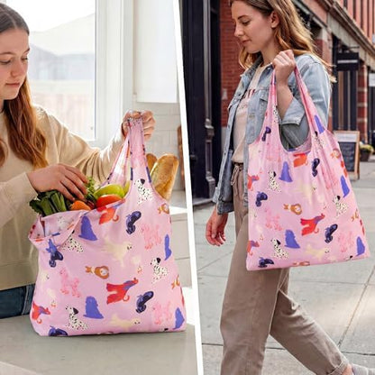 Stelle Lightweight Reusable Grocery Bag with Handles Ripstop Nylon Foldable Tote Shopping Bags for Travel and Groceries