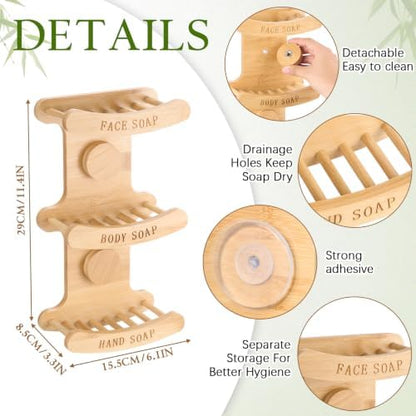 3-Tier Bamboo Soap Dish for Shower, Wall Mounted