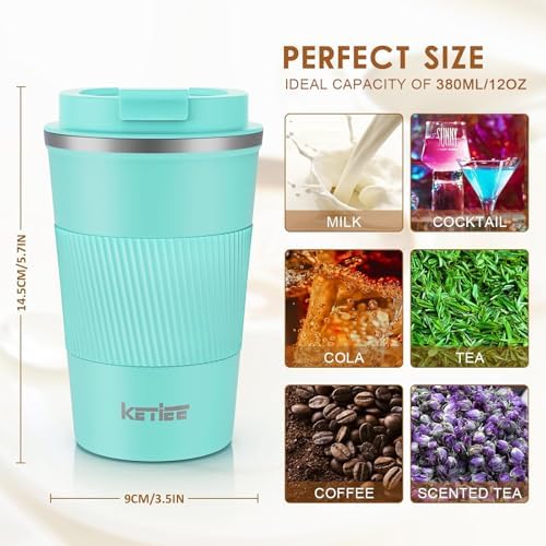 KETIEE Travel Mug 12oz: Vacuum Insulated Coffee Mug with Leakproof Lid