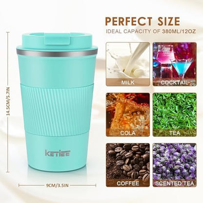 KETIEE Travel Mug 12oz: Vacuum Insulated Coffee Mug with Leakproof Lid