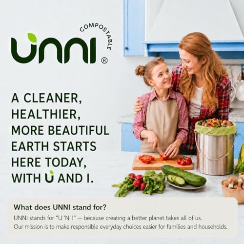 UNNI 3 Gallon Compostable Bags with Easy-Tie Handles, 11.35 L, 200 Count