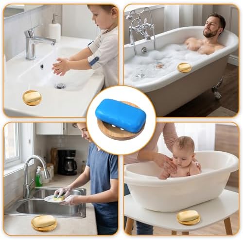 12 Pcs Round Soap Dishes Bulk, Bamboo Soap Holder Self-Draining Tray for Shower Kitchen Sink Bathroom