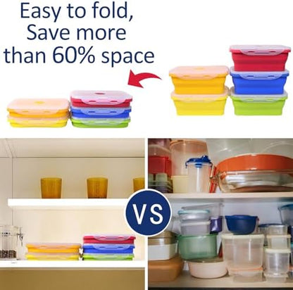 5 Pack Collapsible Silicone Food Storage Containers with Leak-Resistant Lids, 27oz Bento Lunch Boxes, for Kitchen, Office, Camping, Travel, BPA Free