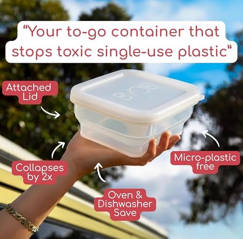 BYOB Collapsible Silicone Food Containers with Attached Lids – Reusable To-Go & Leftover Containers, Platinum Silicone, Leak-Resistant – 4 Pack (White)