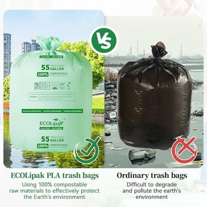 ECOLipak 55 Gallon 12 Count Large Compostable Trash Garbage Bags for Lawn