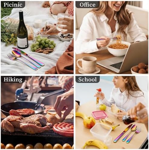 Travel Utensils with Case, Stainless Steel Portable Cutlery Set, Lunch Box Silverware for Work Camping Picnic, Reinforced Case with Snap-Lock Closure, Include Fork Spoon Knife Chopsticks, Rainbow