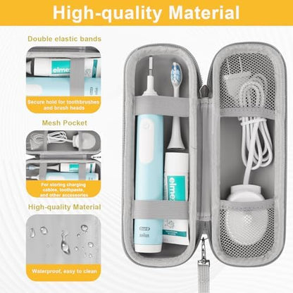 Toothbrush Travel Case for Oral B/Oral-B Pro 1000 1500 5000 7000 7500 9600/ Philips Sonicare 4100 5100 6100 5300 Electric Toothbrush, Portable Hard Protective Storage Bag (Yellow Case and 2 Caps)