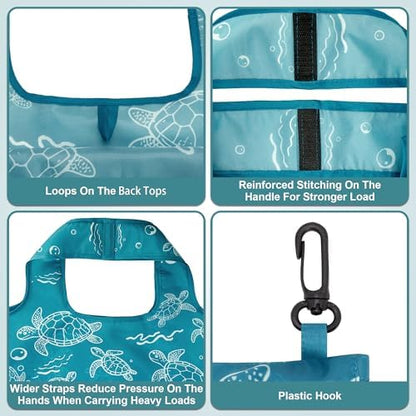 HOLYLUCK Reusable Grocery Bags,Heavy Duty Foldable Shopping Tote Bag (Standard, 3 Turtle)