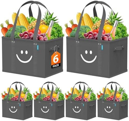 Reusable Grocery Bags 6 PCS, Sturdy Handles & Bottom to Stands Upright