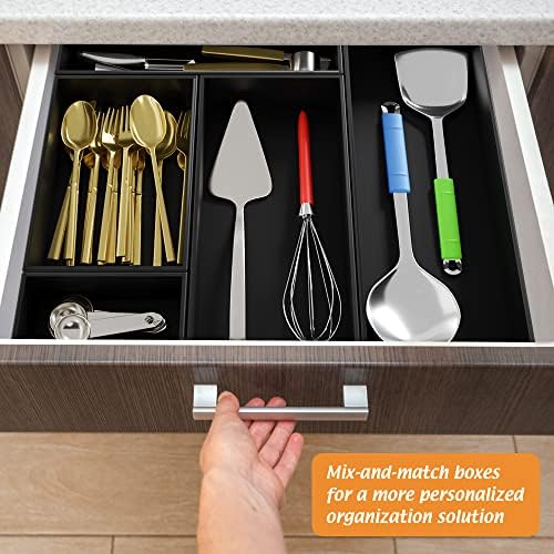 Black Bamboo Drawer Organizer - Silverware&Utensil Holder Organizer for Kitchen Drawers, Multi-Use Drawer Dividers Boxes for Bathroom Counter，Cabinet, Garage, Office Desk, Makeup, Jewelry (15"6"2.5")